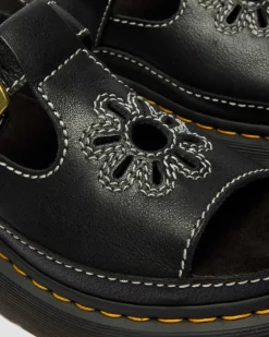 Sandales Dunnet Flower en cuir pleine fleur in Noir
