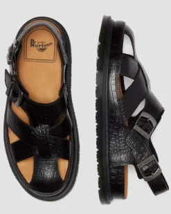 Sandales fisherman en cuir Analine crocodile in Marron Foncé