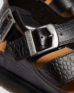 Sandales fisherman en cuir Analine crocodile in Marron Foncé