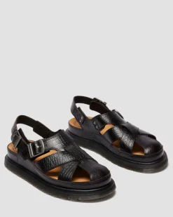 Sandales fisherman en cuir Analine crocodile in Marron Foncé