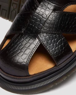 Sandales fisherman en cuir Analine crocodile in Marron Foncé