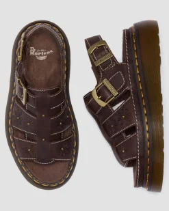 Sandales fisherman plateformes Wrenlie en cuir Grizzly à bouts ouverts in Marron Foncé