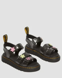 Sandales Klaire à paillettes et à bridess velcro Junior in Black