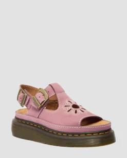 Sandales plateformes Dunnet Flower en nubuck in Rose Poudré