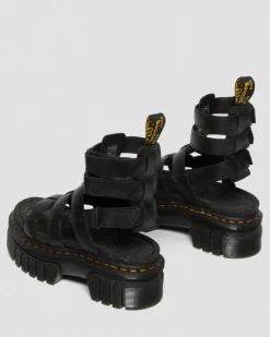 Sandales plateformes montantes Ricki en cuir Nappa Lux in Noir